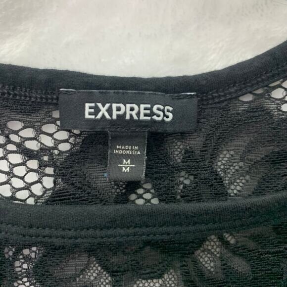 Express Womens Sz Medium Lace Back Love Is Free Spellout Floral Tank Top Blouse - Picture 3 of 5